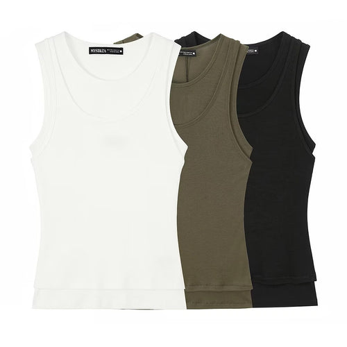 Dame ermeløs tanktop i høy kvalitet stretch-materiale med figursydd snitt Skjora