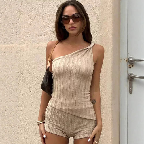 Dame Stilig En-skulder Jumpsuit med fin ribbestruktur Skjora