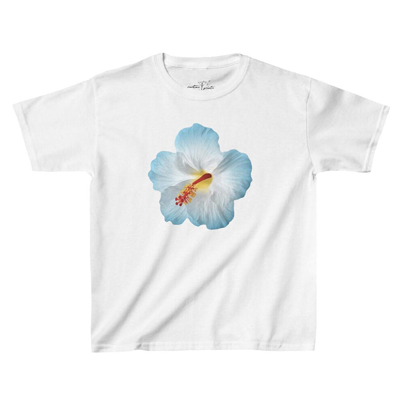 Dame ermeløs skjorte med floralt hibiskusmotiv Skjora