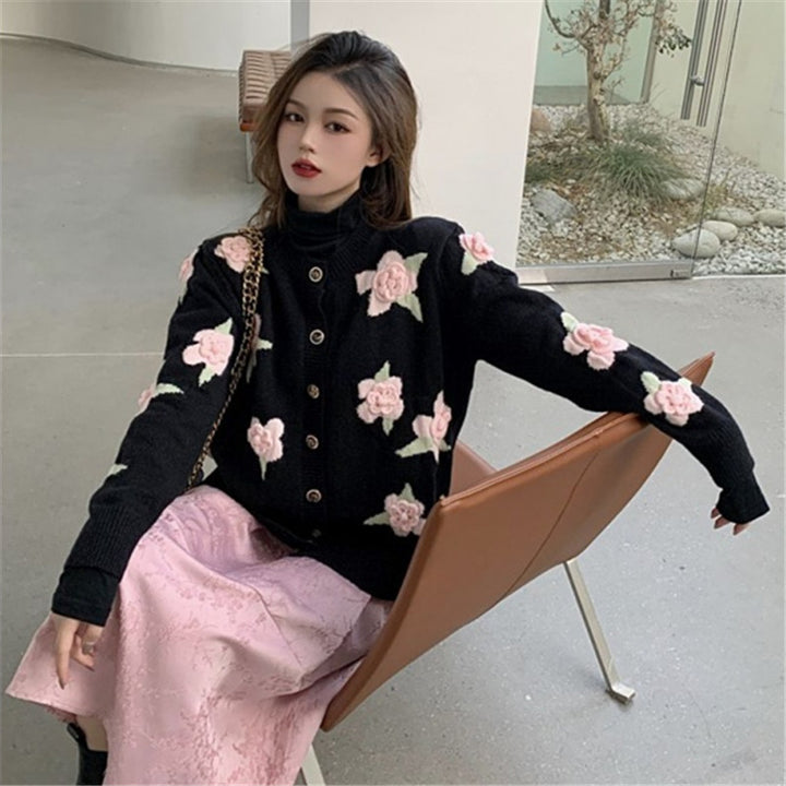 Dame cardigan med blomstermotiv Skjora