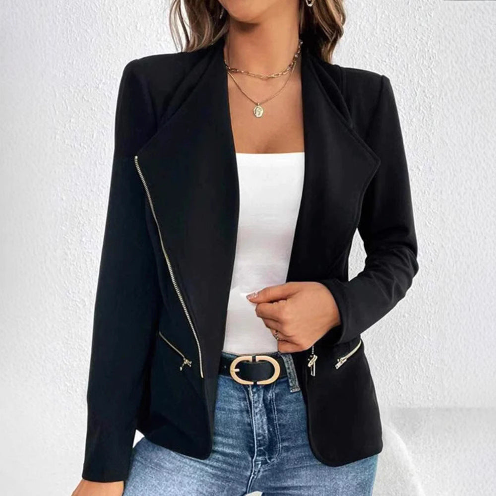Kvinne elegant blazerjakke med fashionable glidelåsdetaljer Skjora