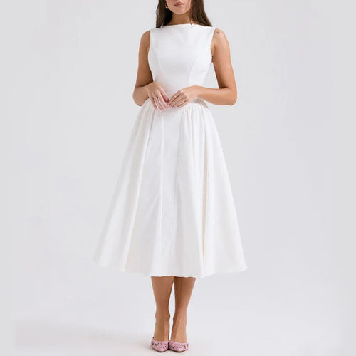 Damer Elegant Midi-Kjole med tilpasset overdel og svingende skjørt Skjora