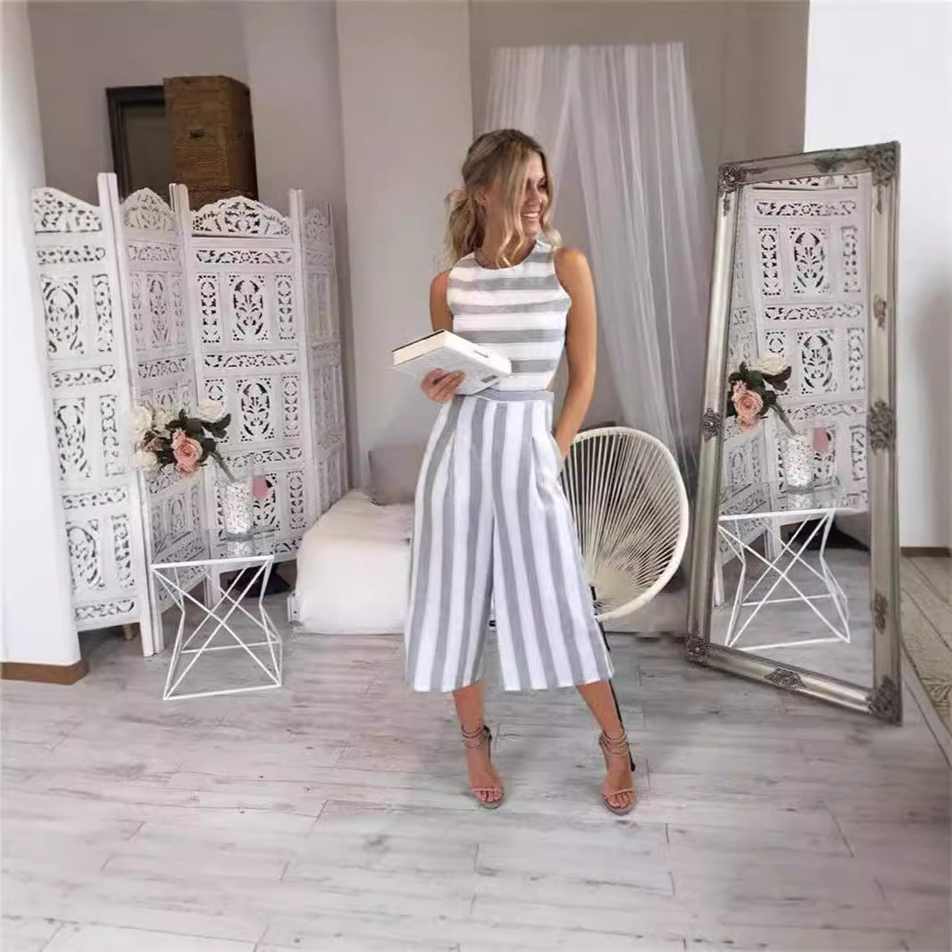 Dame jumpsuit med elegante striper og innsvingt snitt Skjora