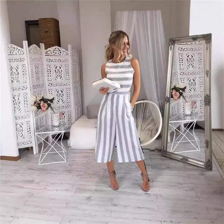 Dame jumpsuit med elegante striper og innsvingt snitt Skjora