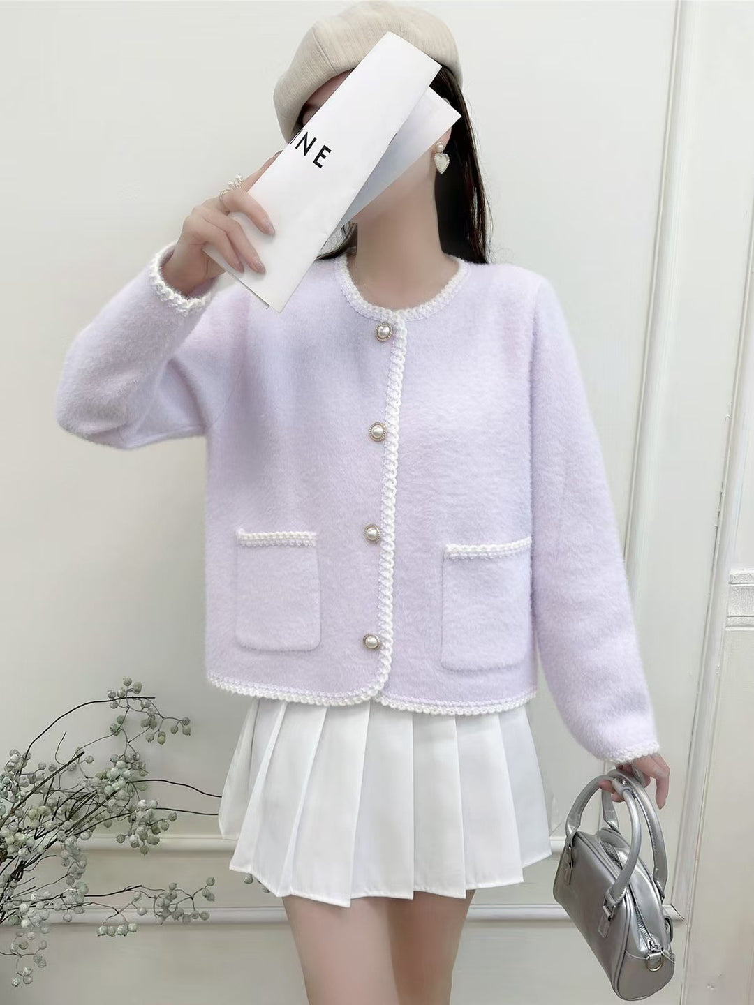Kvinne Elegant Cardigan med dekorativ knappestolpe og lommer