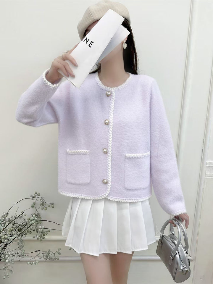 Kvinne Elegant Cardigan med dekorativ knappestolpe og lommer