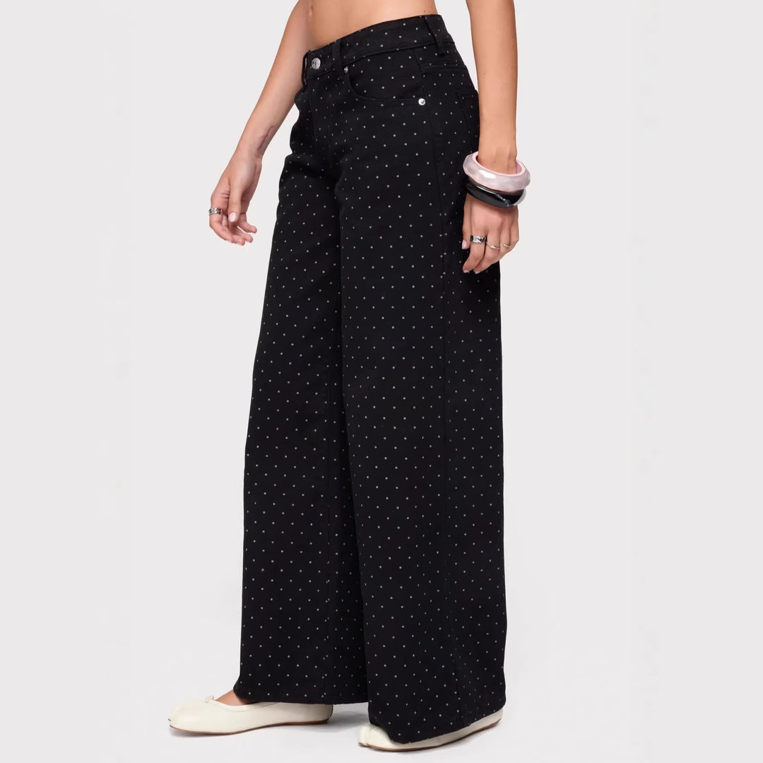 Dame vide Denim-jeans med polka-prikker Skjora