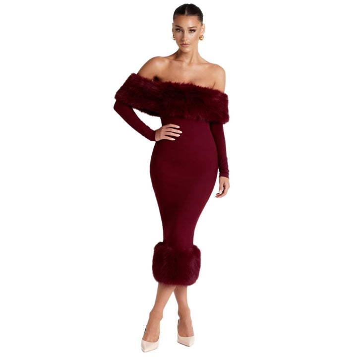 Dame Bodycon Kjole med Avtagbare Fuskepels Detaljer