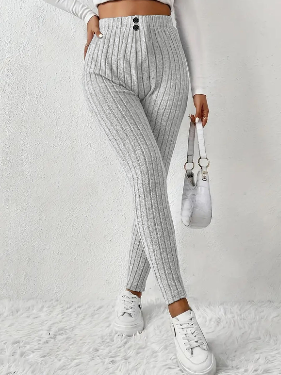 Kvinnenes høy midje ribbestrikkede leggings Skjora
