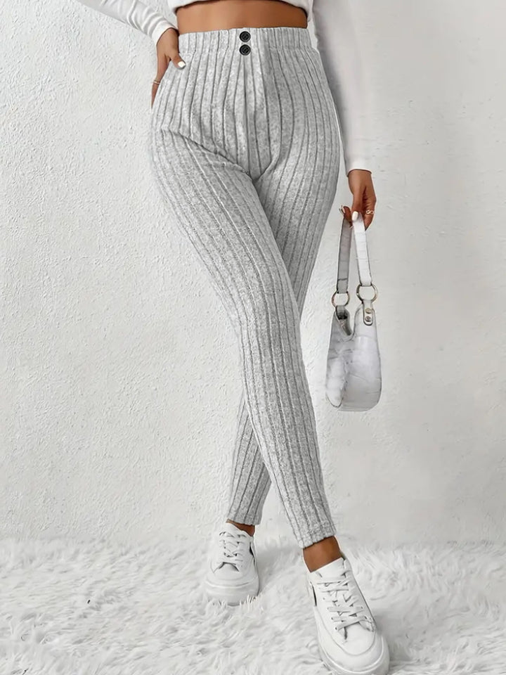 Kvinnenes høy midje ribbestrikkede leggings Skjora