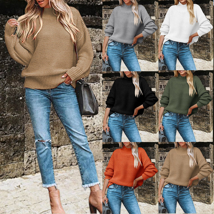 Kvinnes chunky strikkegenser med høy krage og avslappet oversized passform Skjora