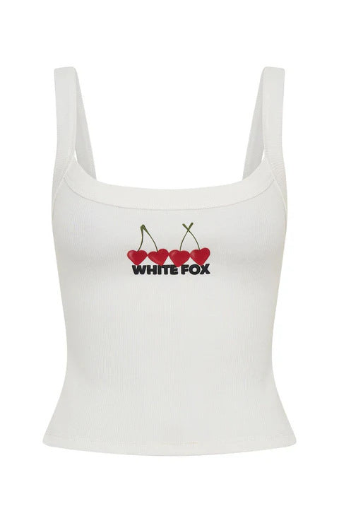 Damen Crop-Top mit Kirschstickerei und elastischem Baumwollmaterial Skjora