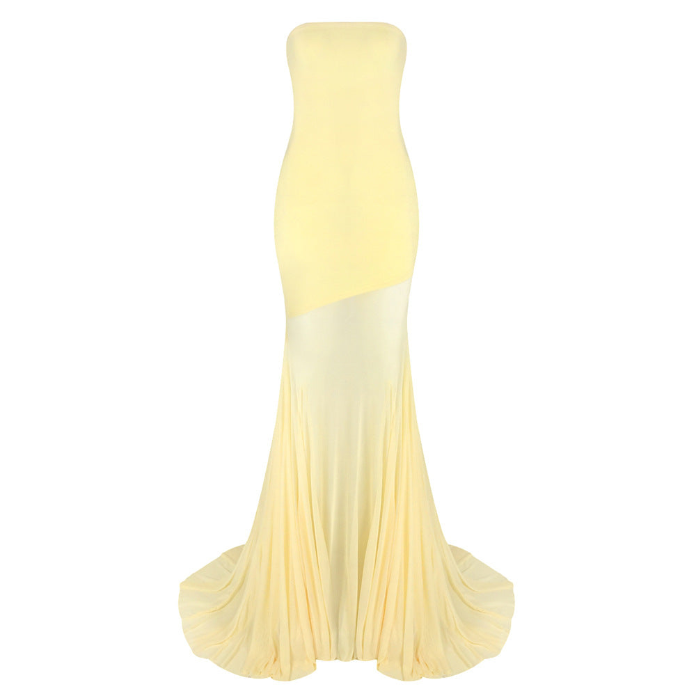 Dame Elegant off-the-shoulder maxikjole med skimrende stoff og voluminøst skjørt Skjora