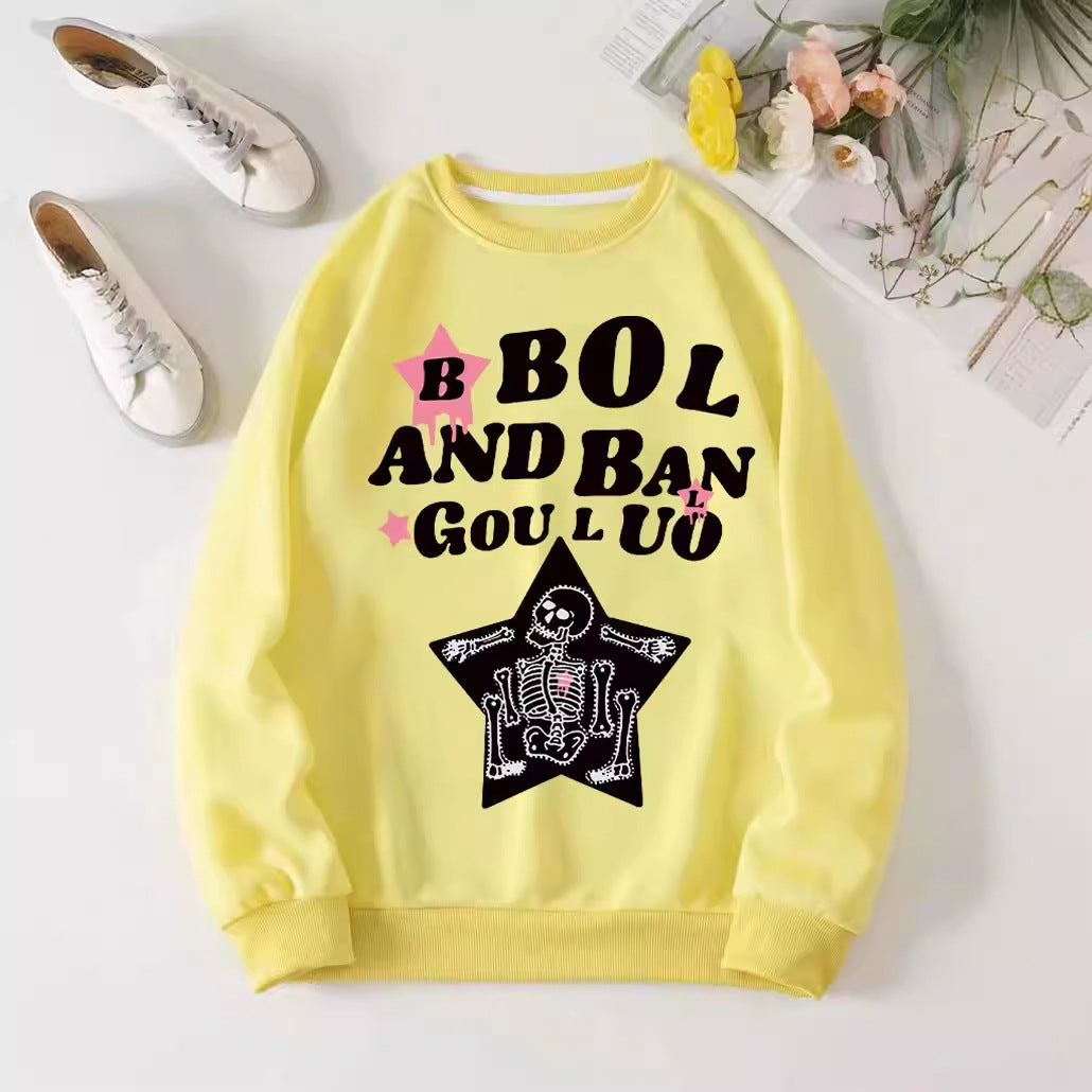 Dame avslappet sweatshirt med kreativt skjelettdesign Skjora