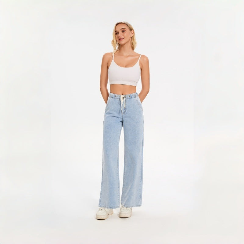 Dame brede jeans med elastisk midje og avslappet passform Skjora