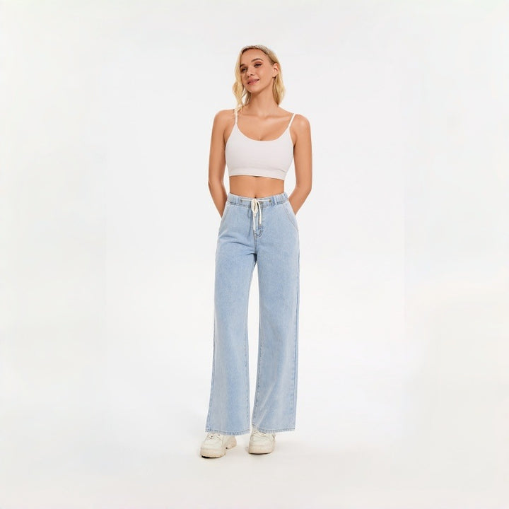 Dame brede jeans med elastisk midje og avslappet passform Skjora