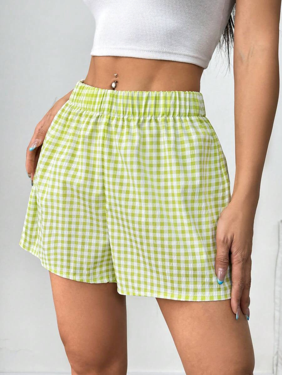 Dame luftige Karoshorts med elastisk liv og side lommer Skjora