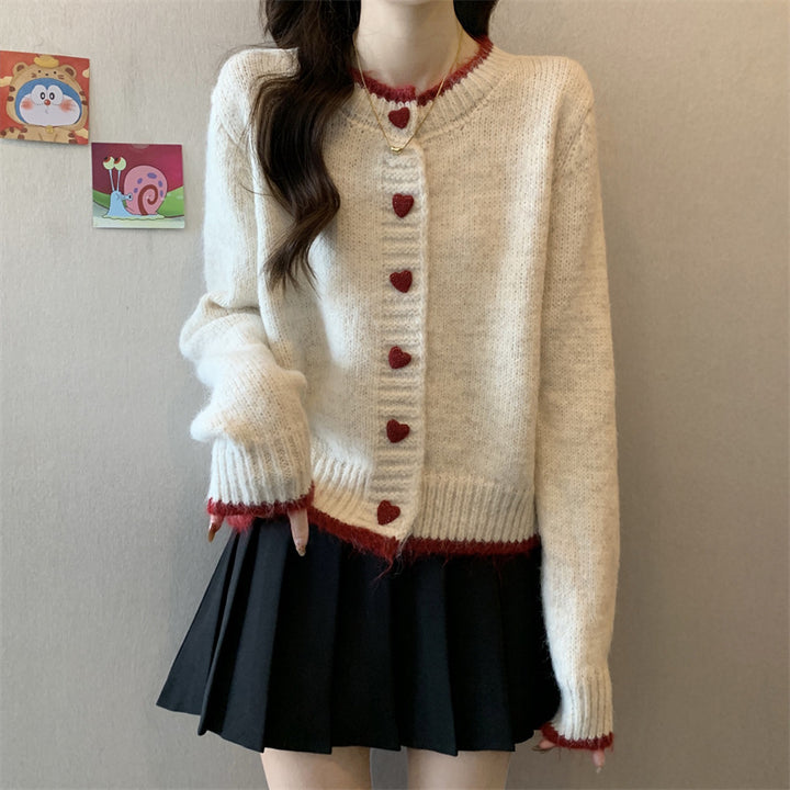 Dame cardigan med hjerteknapper Skjora