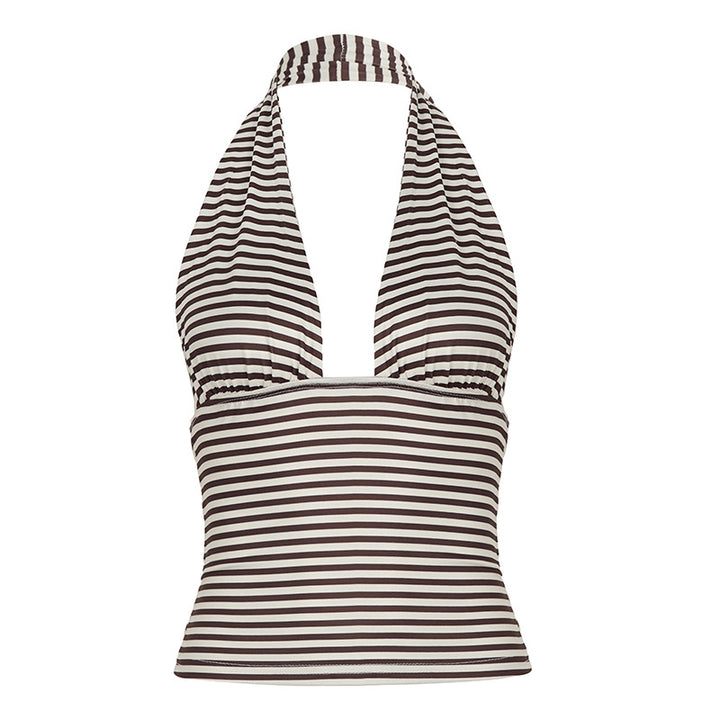 Dame Haltertop med stripemønster og moderne snitt Skjora