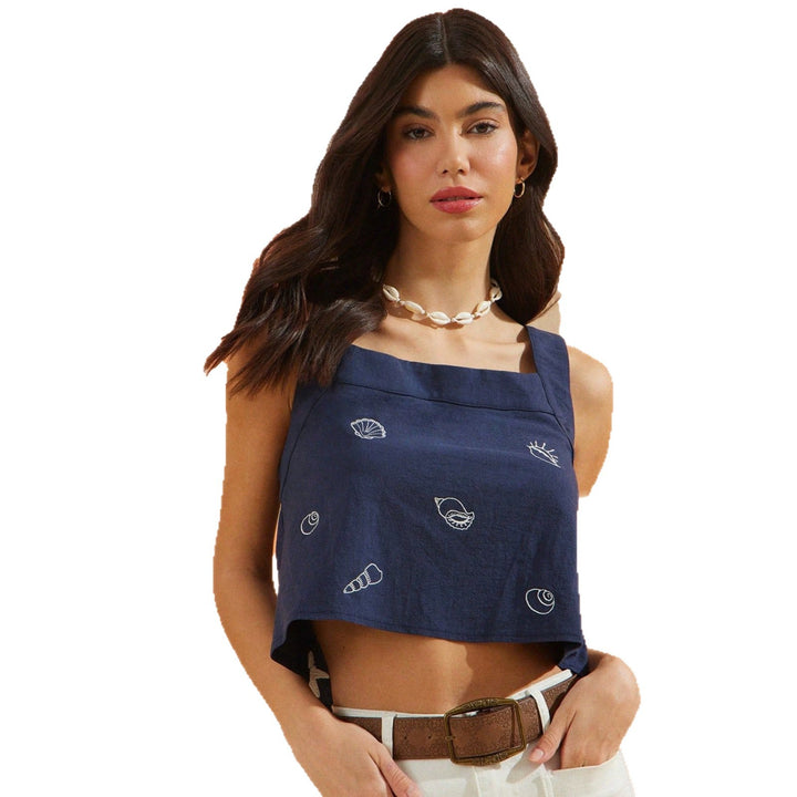 Damer Crop-Top med maritime motiver laget av høykvalitets bomull Skjora
