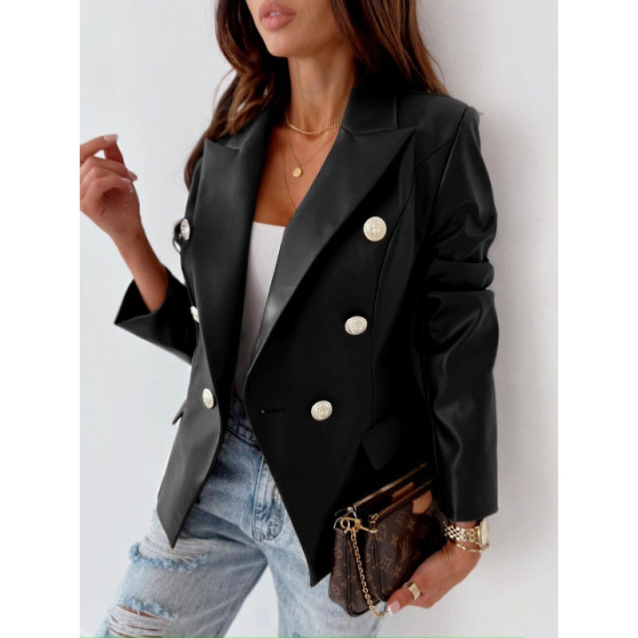Damer Faux Lær Blazer Skjora