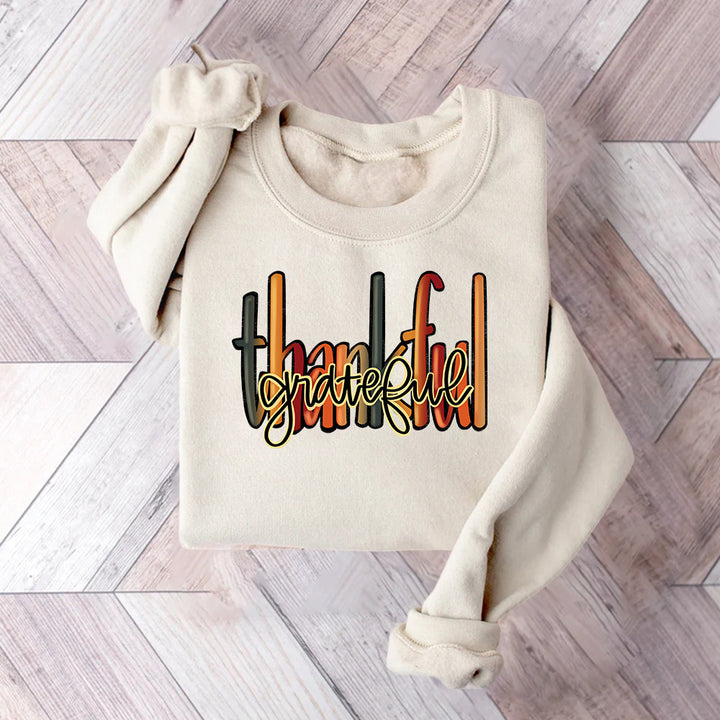 Dames sweatshirt med kreativ "thankful" tekst og behagelig passform Skjora