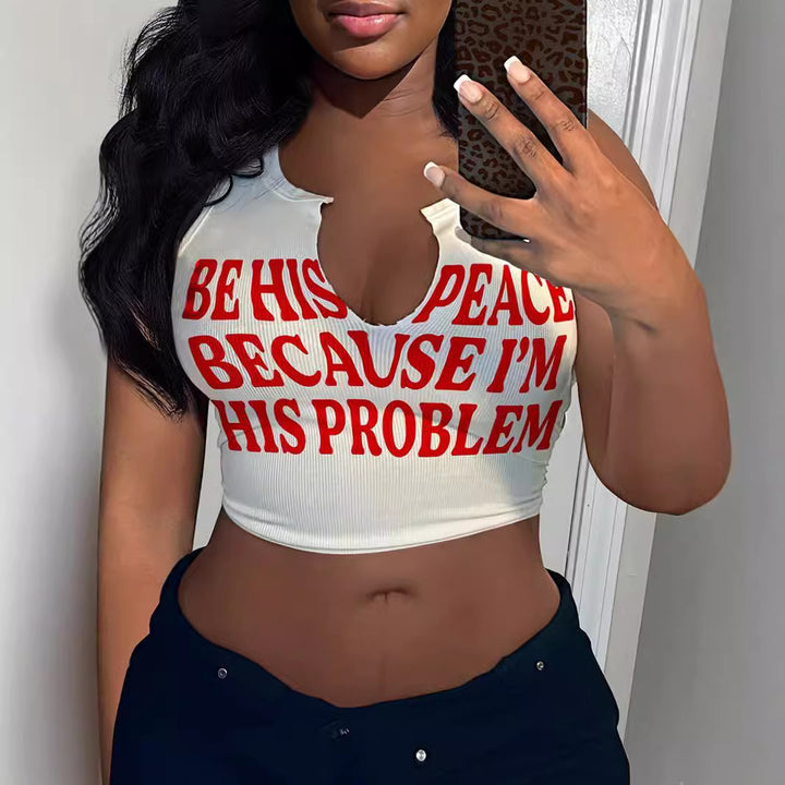 Dame Crop-Top med iøynefallende trykk og løst snitt Skjora