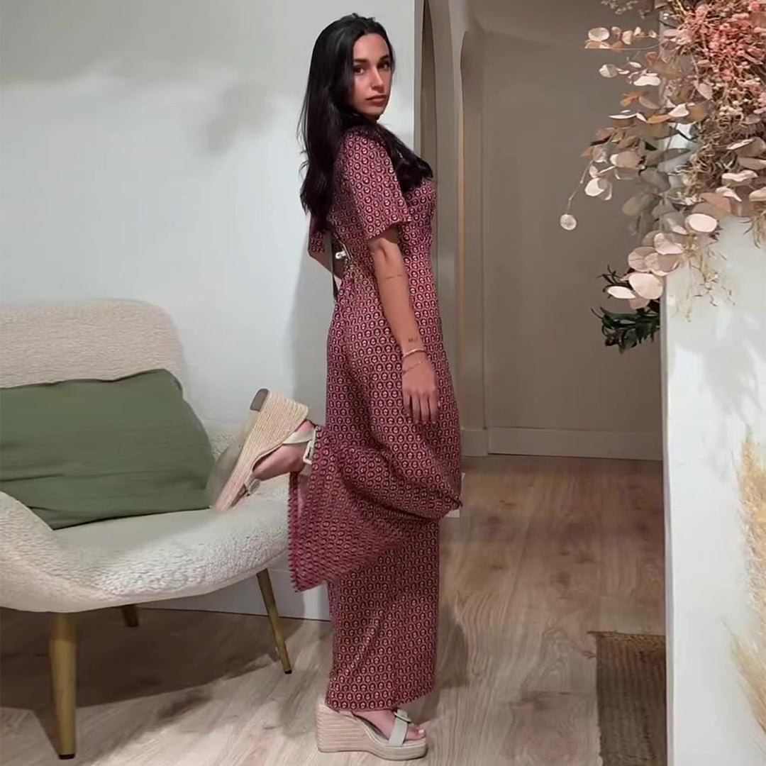 Kvinne jumpsuit med elastisk midje og dyp V-hals Skjora