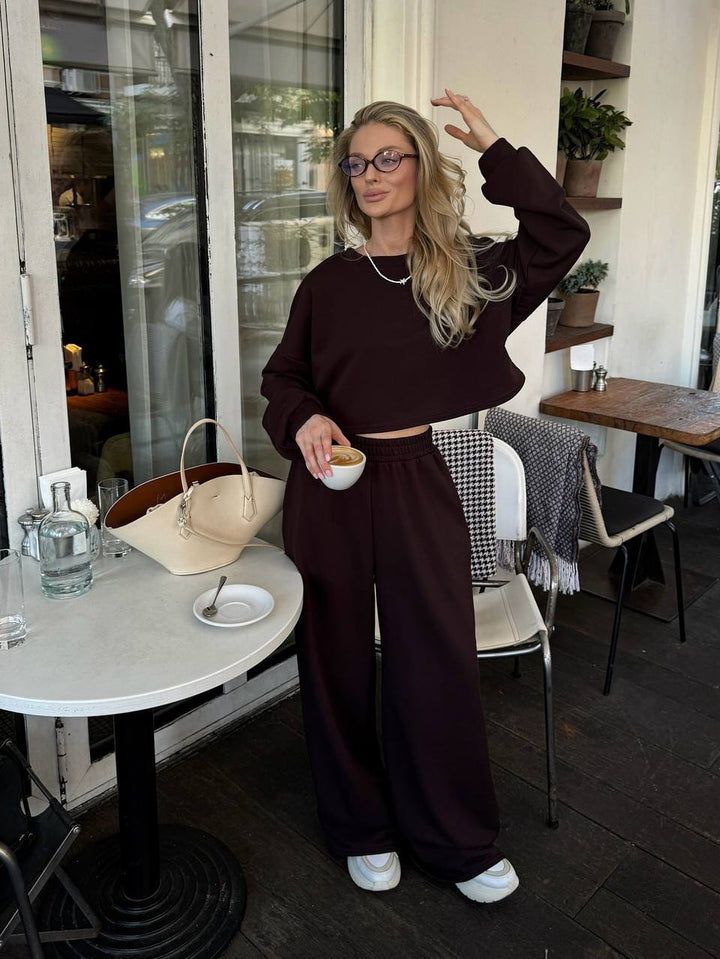 Dame casual to-delt sett med løs topp og komfortable palazzo bukser Skjora