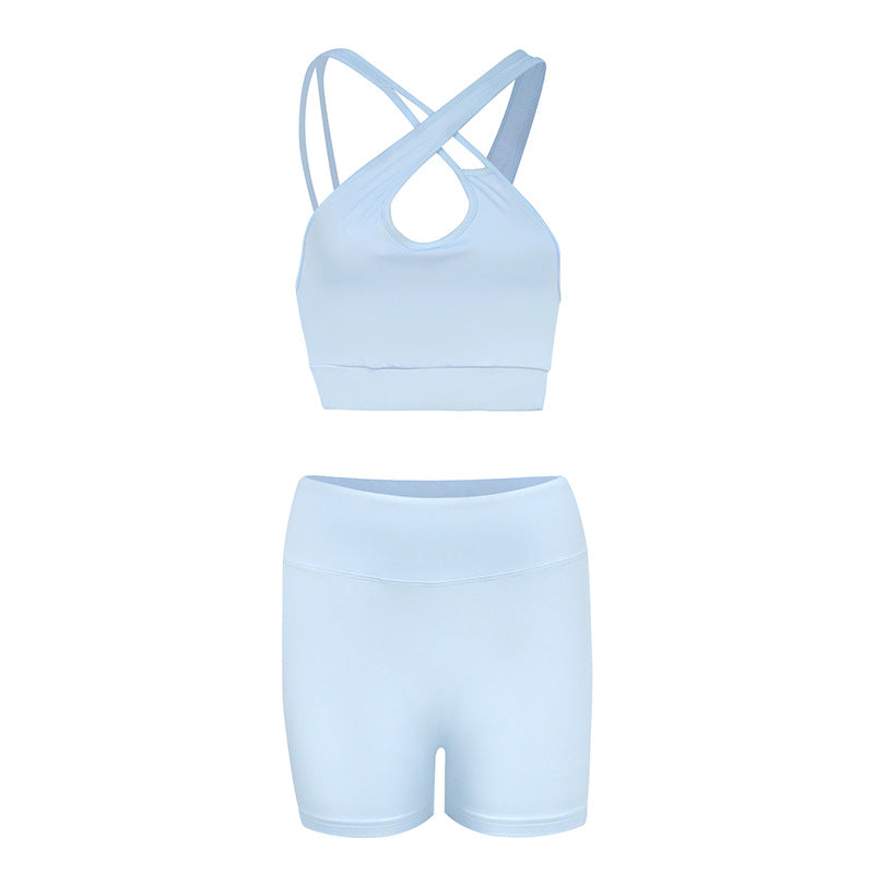 Dame Sporty Sett i strykefri stretchmateriale med racerback-topp og behagelige shorts Skjora