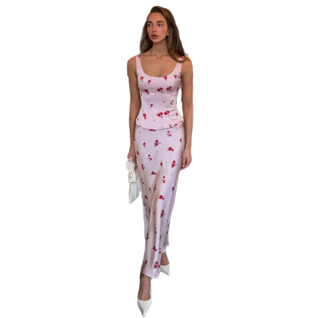 Kvinnenes elegante maxi kjole med delikate blomsterutskrifter og tettsittende snitt