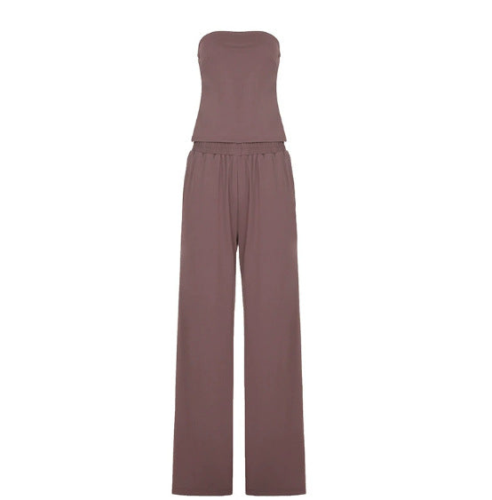 Dame jumpsuit med vide ben og elastisk midjebånd Skjora