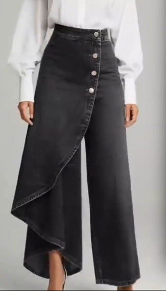 Dame Denim-skjørt med asymmetrisk snitt og knappedetaljer Skjora