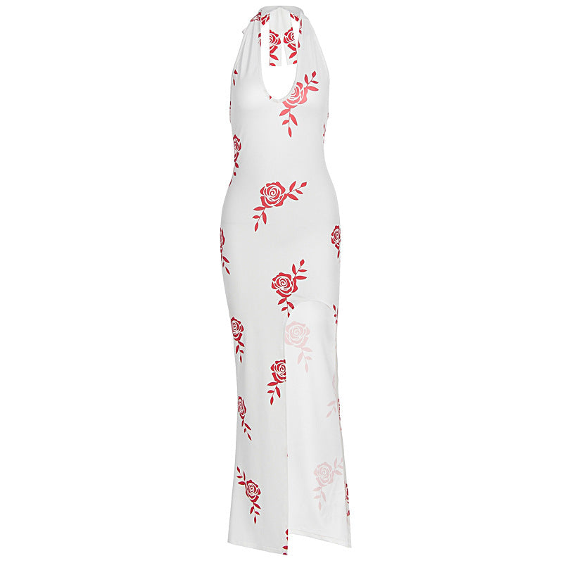 Damer Elegante Maxikjole med blomsterprint og gjennomsiktig splitt Skjora