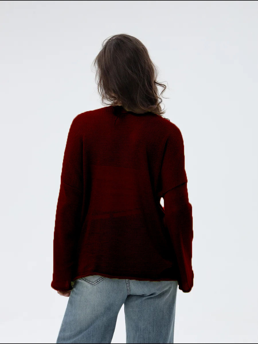 Damer casual genser med brede ermer og fin åpenstrikk design Skjora