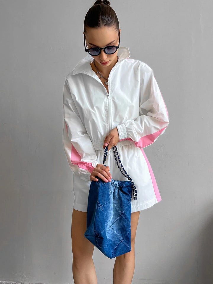 Kvinner Sporty Kort Jakke og Shorts Sett Skjora