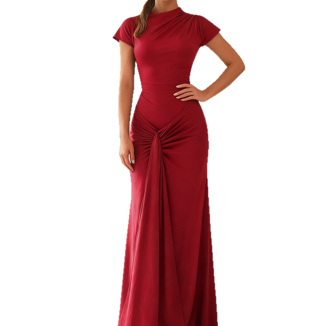 Damer Elegant Langermet Maxi-kjole med Drapering og figursydende snitt Skjora