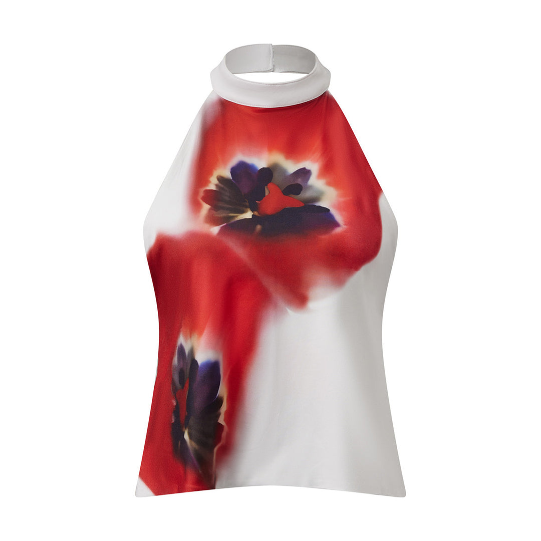 Dame Haltertop med blomsterdesign Skjora