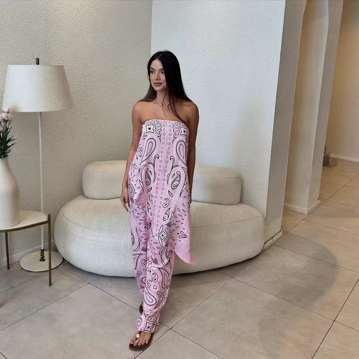 Damer casual jumpsuit med vid snitt och stiligt mönster Skjora