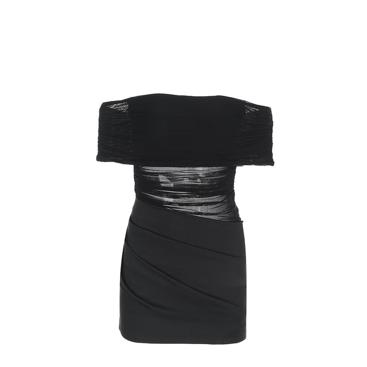 Kvinnes Off-Shoulder Mini Kjole med Figur-Omfavnende Volangdesign og Asymmetrisk Kant