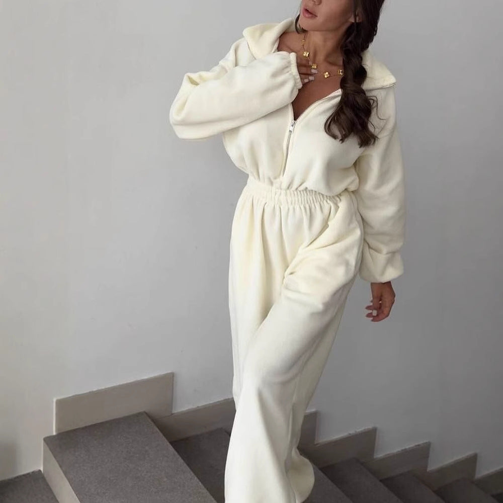 Dame Oversized Fleecedresser med Ståkrage og Elastisk Midje Skjora