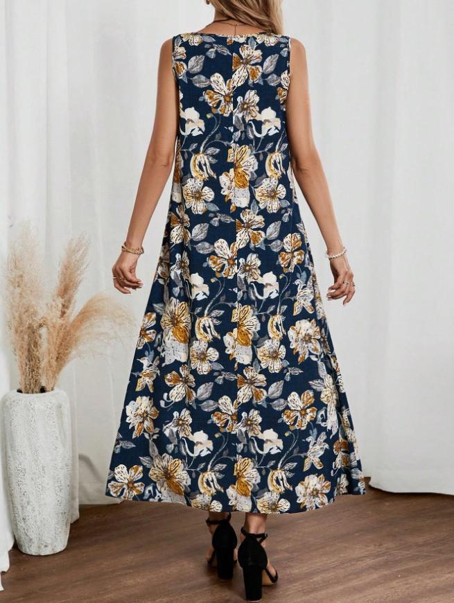 Dame Langt Sommerkjole med blomsterprint og elegant snitt Skjora