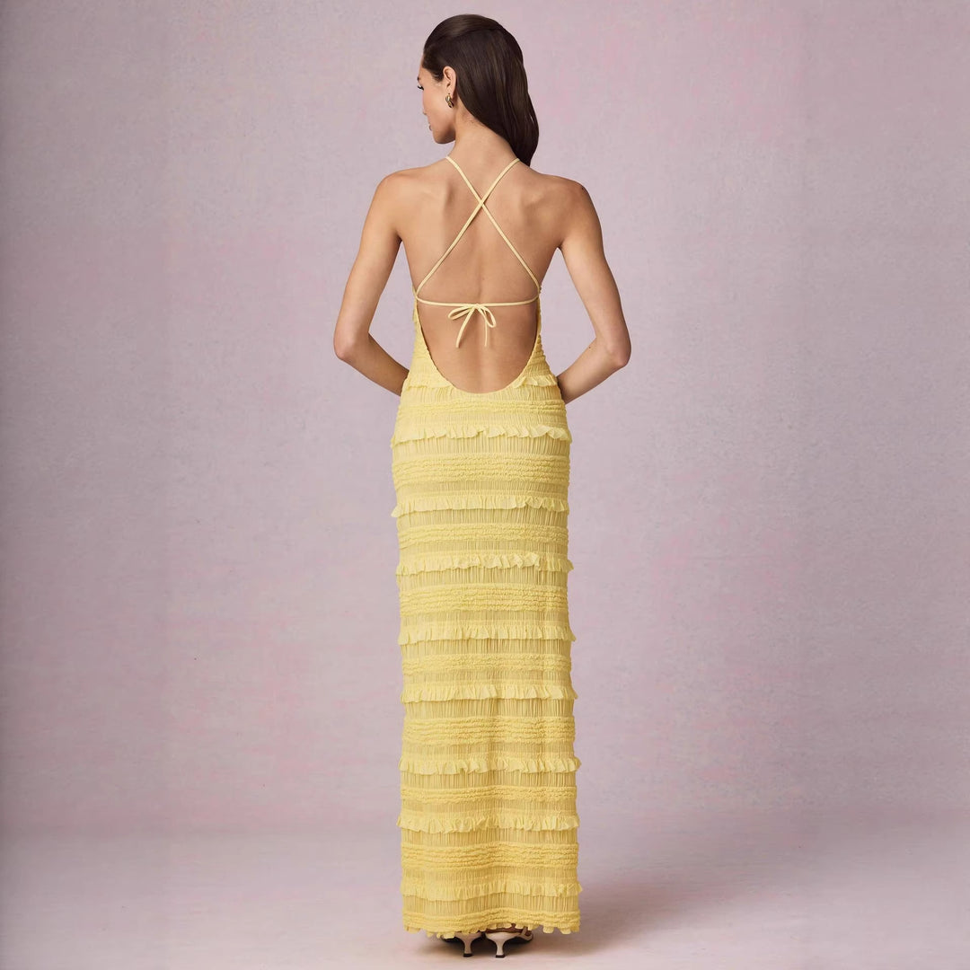 Damer Maxi Kjole med frynset design og elegant halterneck Skjora