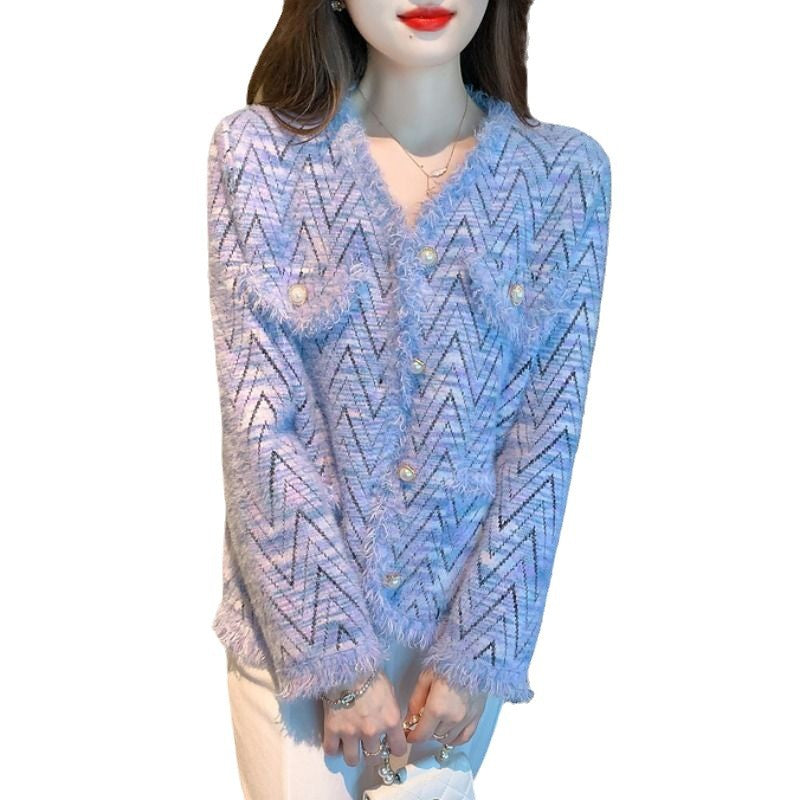 Kvinnelig motet cardigan med chic zigzag mønster og elegante knappdetaljer Skjora