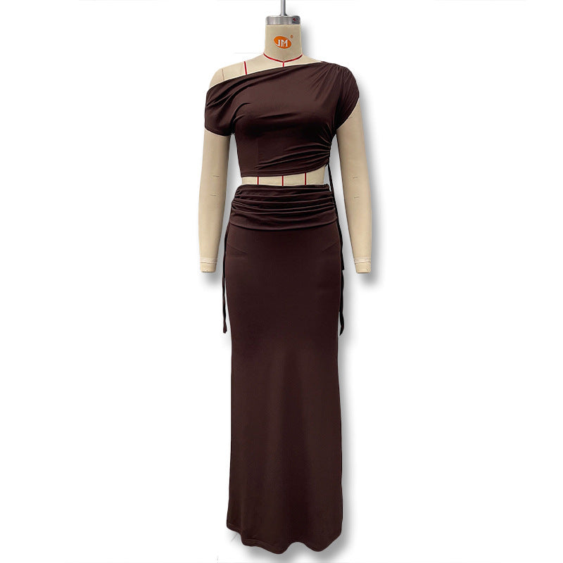 Dame Langerm Maxi Kjole med asymmetrisk snitt og elegant overdel Skjora