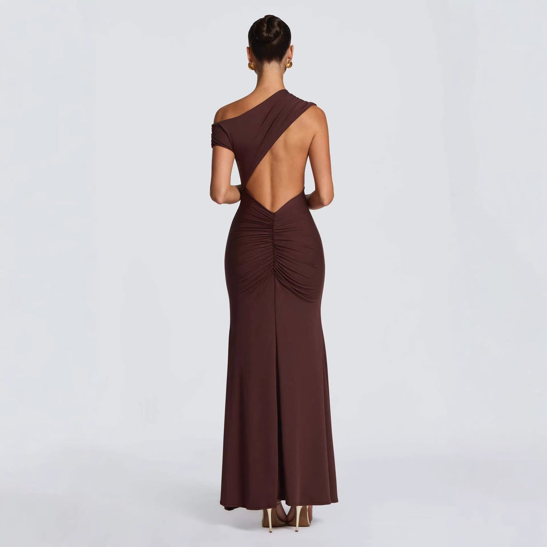 Kvinne Elegant Asymmetrisk Maxi Kjole med Avskåret Design Skjora