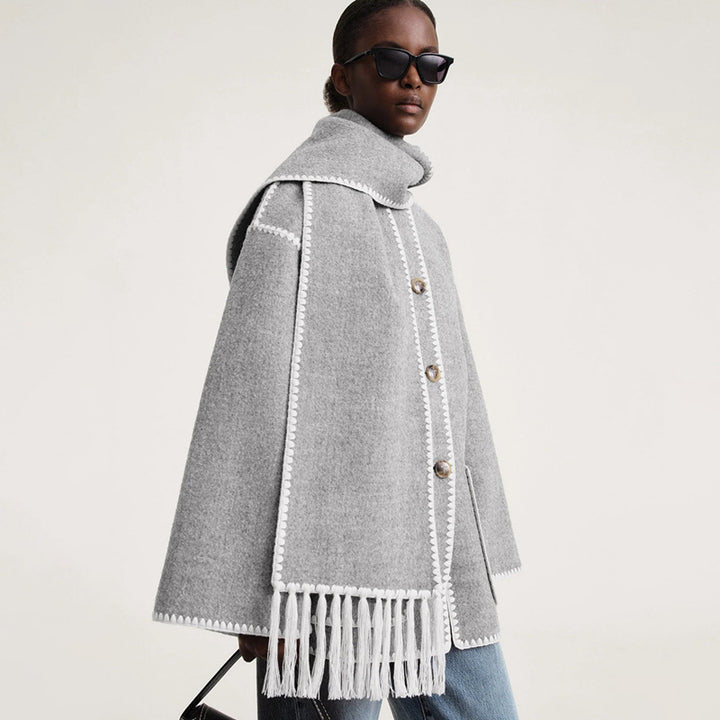 Dame elegant og allsidig Ull Poncho Skjora