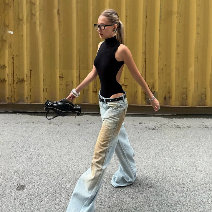 Dame brede jeans med unik vintage vask Skjora