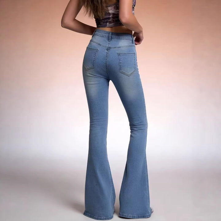 Dame Bootcut Jeans med høy midje og trendy vask Skjora