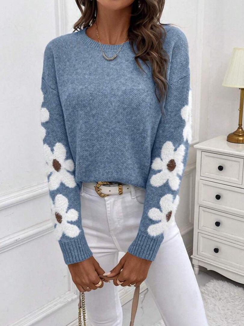 Kvinnesweater med blomstermønster og teksturert jersey Skjora